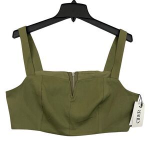 Cider Crop Top Womens Large Army Green Cami Camisole Sleeveless Shirt Zip NEW